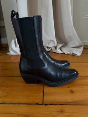 Mimosa Go West Black Leather Chelsea Boots Block Heel Western Size 7.5